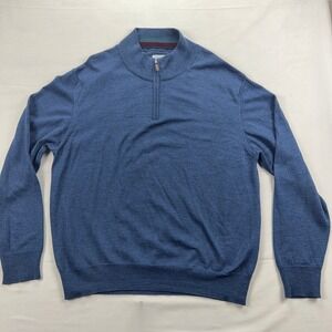 Tom James Quarter Zip Pullover 100% Merino Wool Made in Italy 2XL Blue Sweater